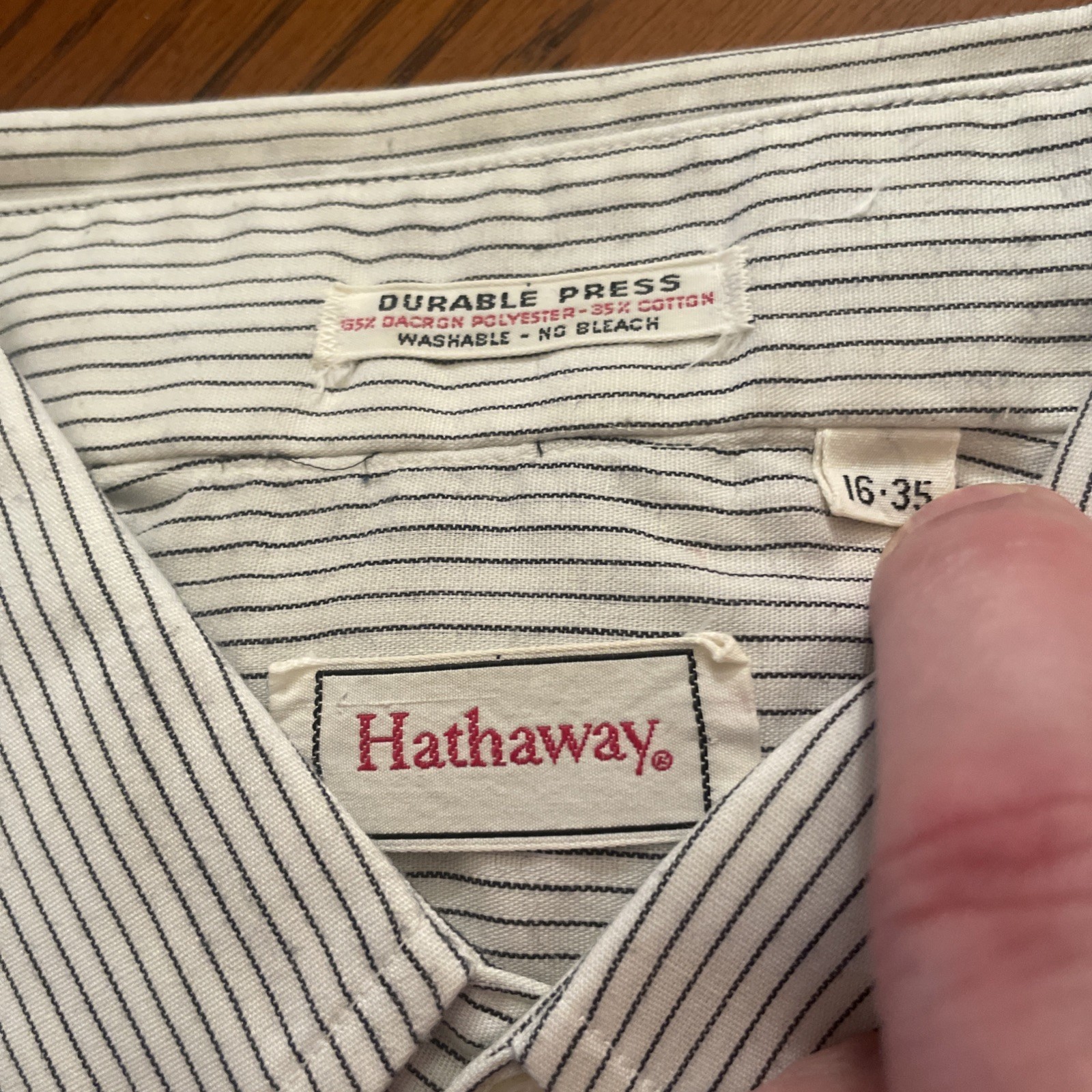 vintage 60s 70s Hathaway NWOT Button Shirt White Blue Striped 16-35