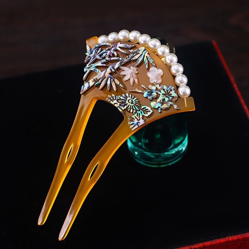 Chinese Style Hairpin Bridal Headpiece Vintage U Shaped Fan Hair Stick Accessory