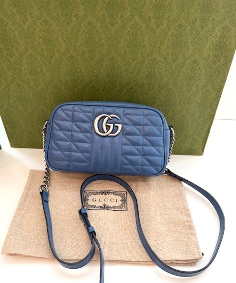 Gucci GG Marmont Blue Camera Shoulder Bag Authentic