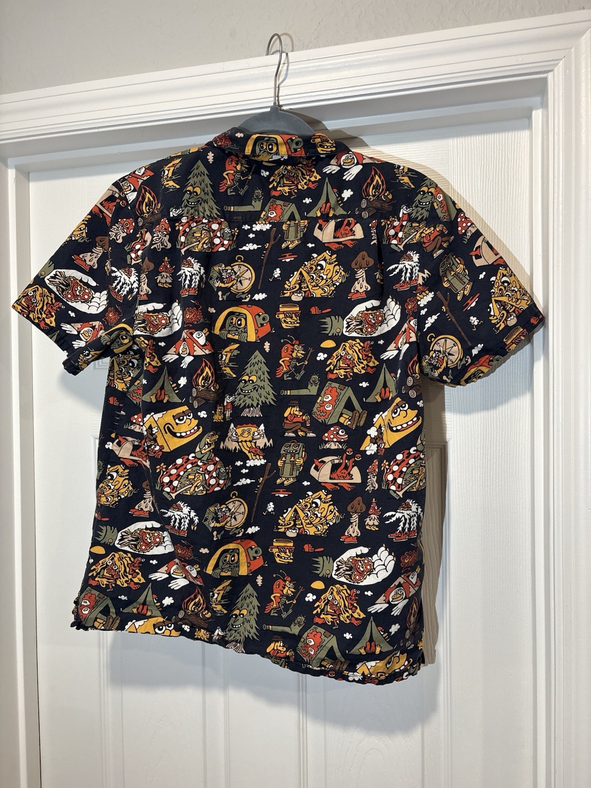 Killer Acid No Bad Trips Print Camp Shirt Button Up Mens Sz Small Mushrooms