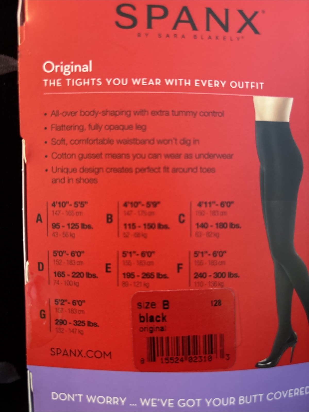 SPANX Original Bodyshaping Tight End Tights Black Size B 4.10” – 5.9” 115- 150 L