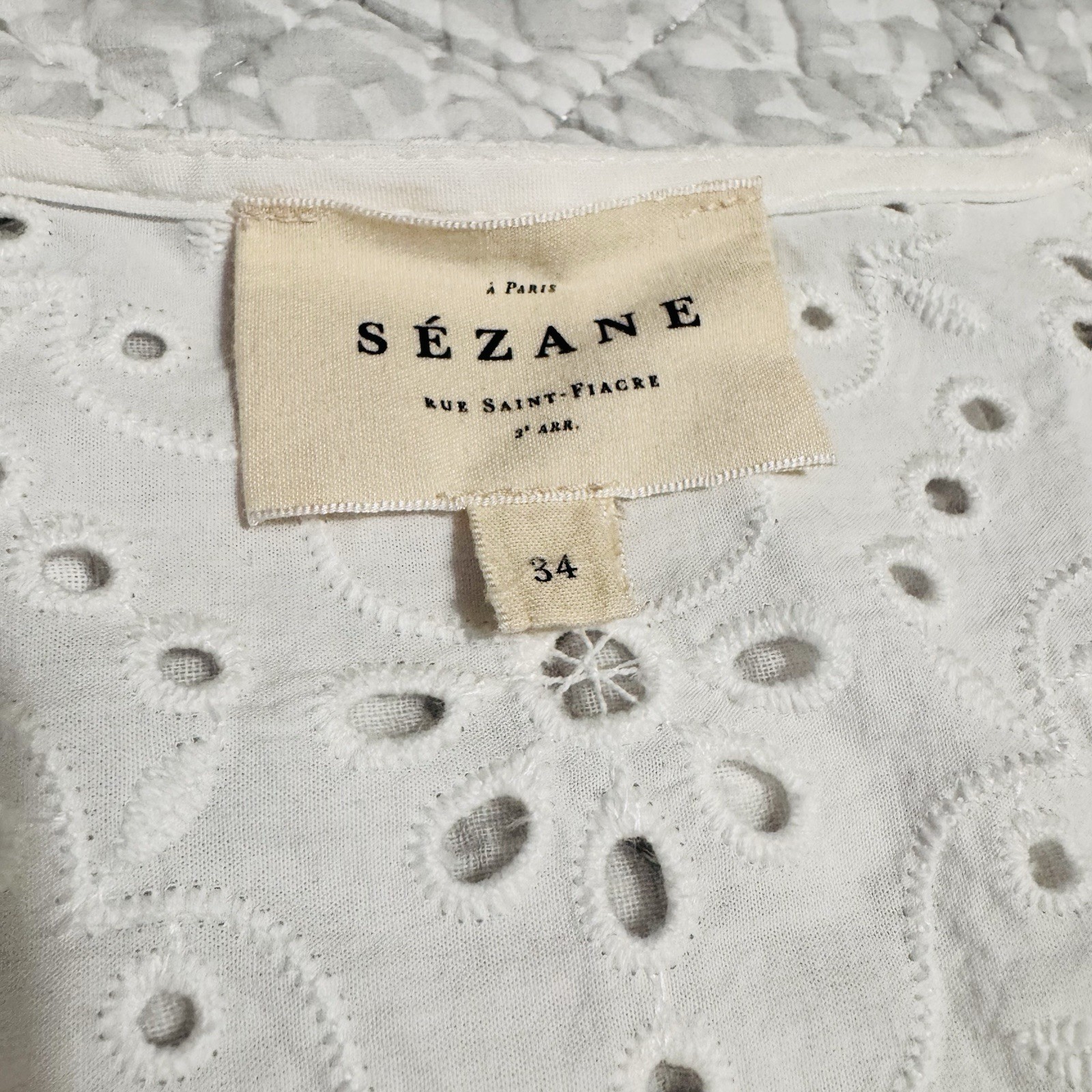 NWOT Sezane Roni White Eyelet Button Front Sleeveless Top