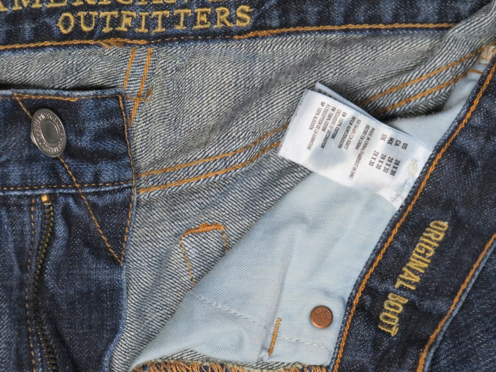 AMERICAN EAGLE AEO BLUE JEAN 28×30 ORIGINAL BOOTCUT 100% COTTON DENIM 2015
