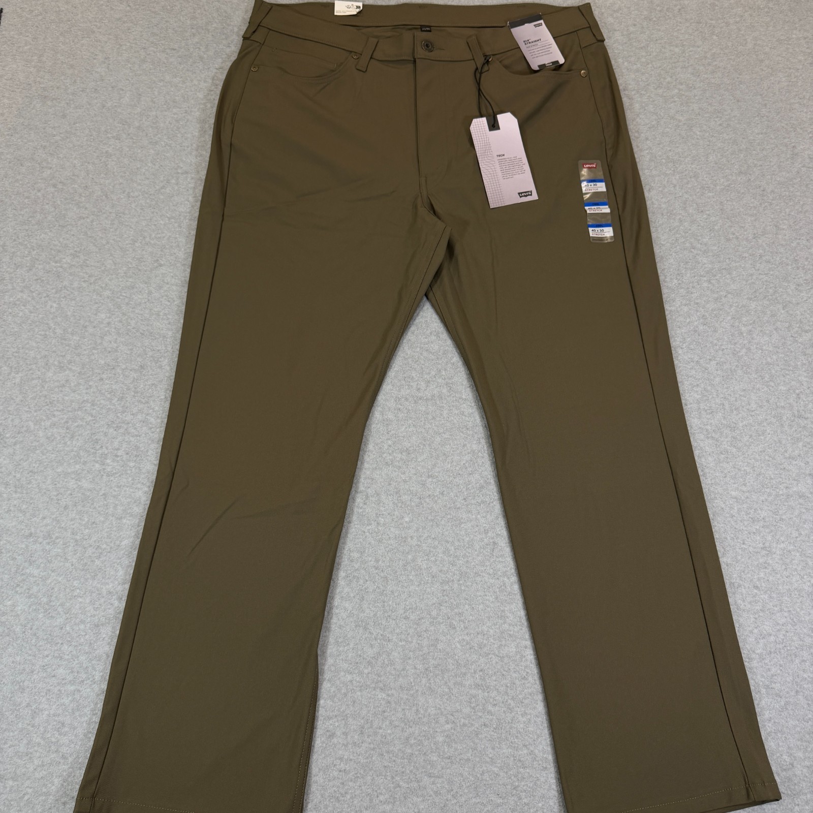 Levis Mens 514 Straight Fit Tech Pants Crocodile Brown Stretch Fit Cooling 40×30