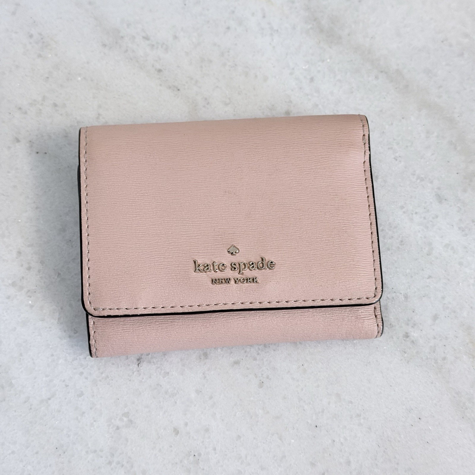 Kate Spade New York Blush Pink Trifold Wallet Small Leather Snap Closure