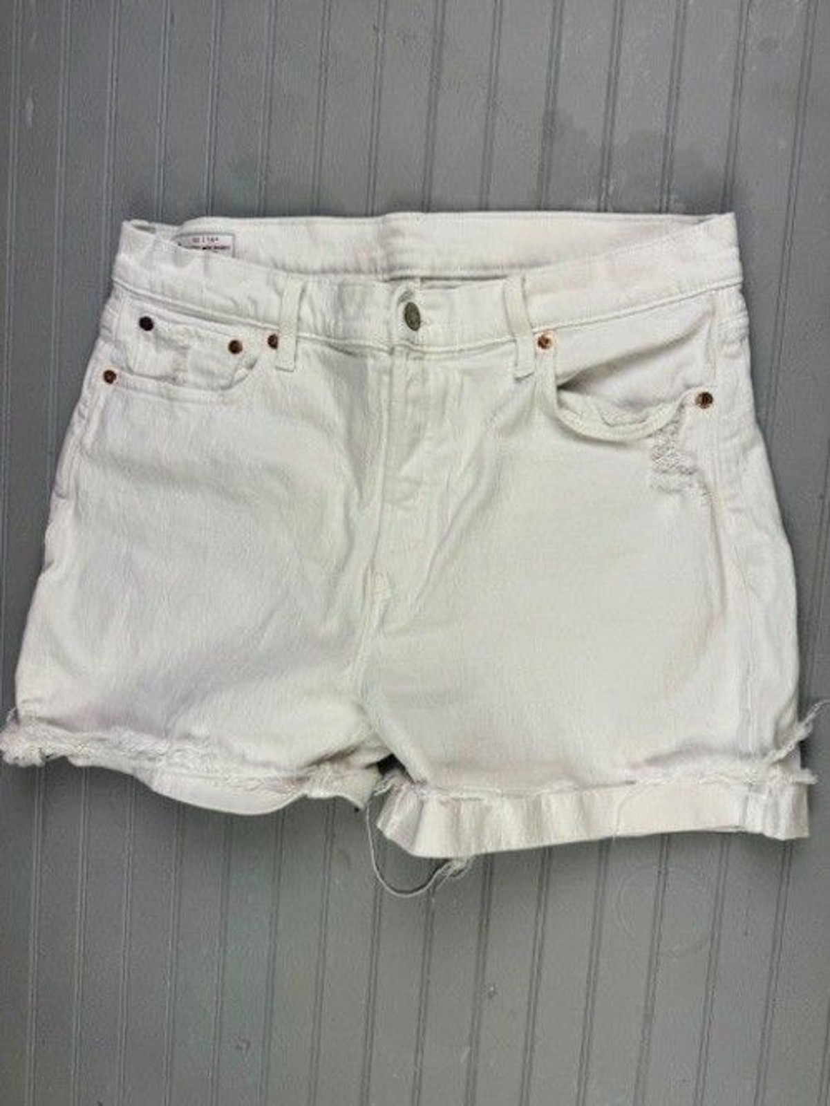 Gap Size 32 14 Womens Shorts White Cheeky Midi High Rise Cut Off Cuff Stretch