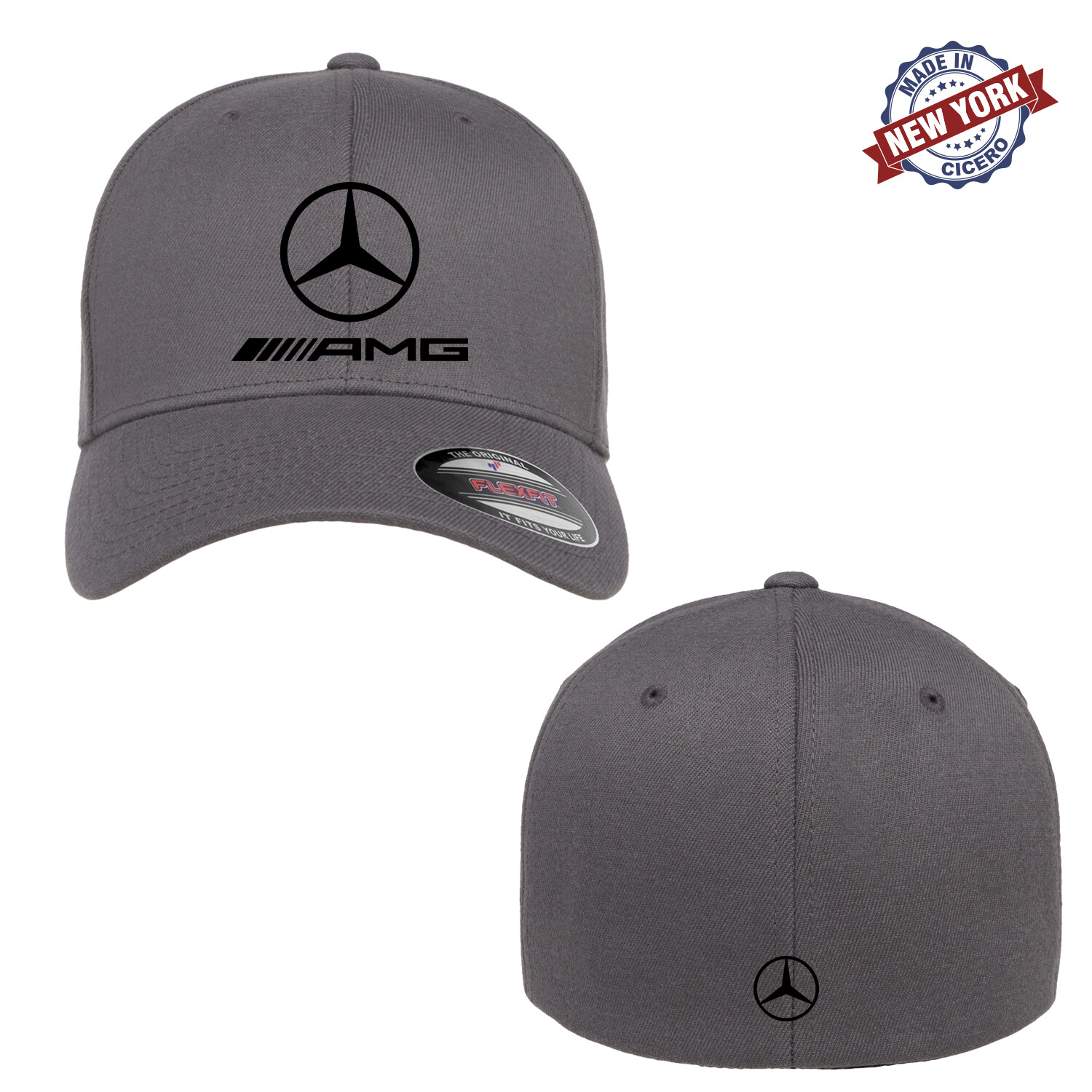 Mercedes-Benz AMG Logo Embroidered Flexfit Fitted Ball Cap Front & Back Stitch