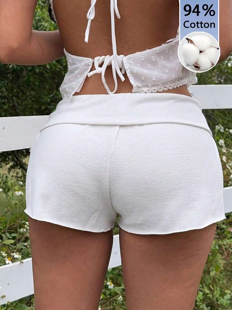 White Cotton Mini Shorts Women Casual Elastic Waist Summer Shorts