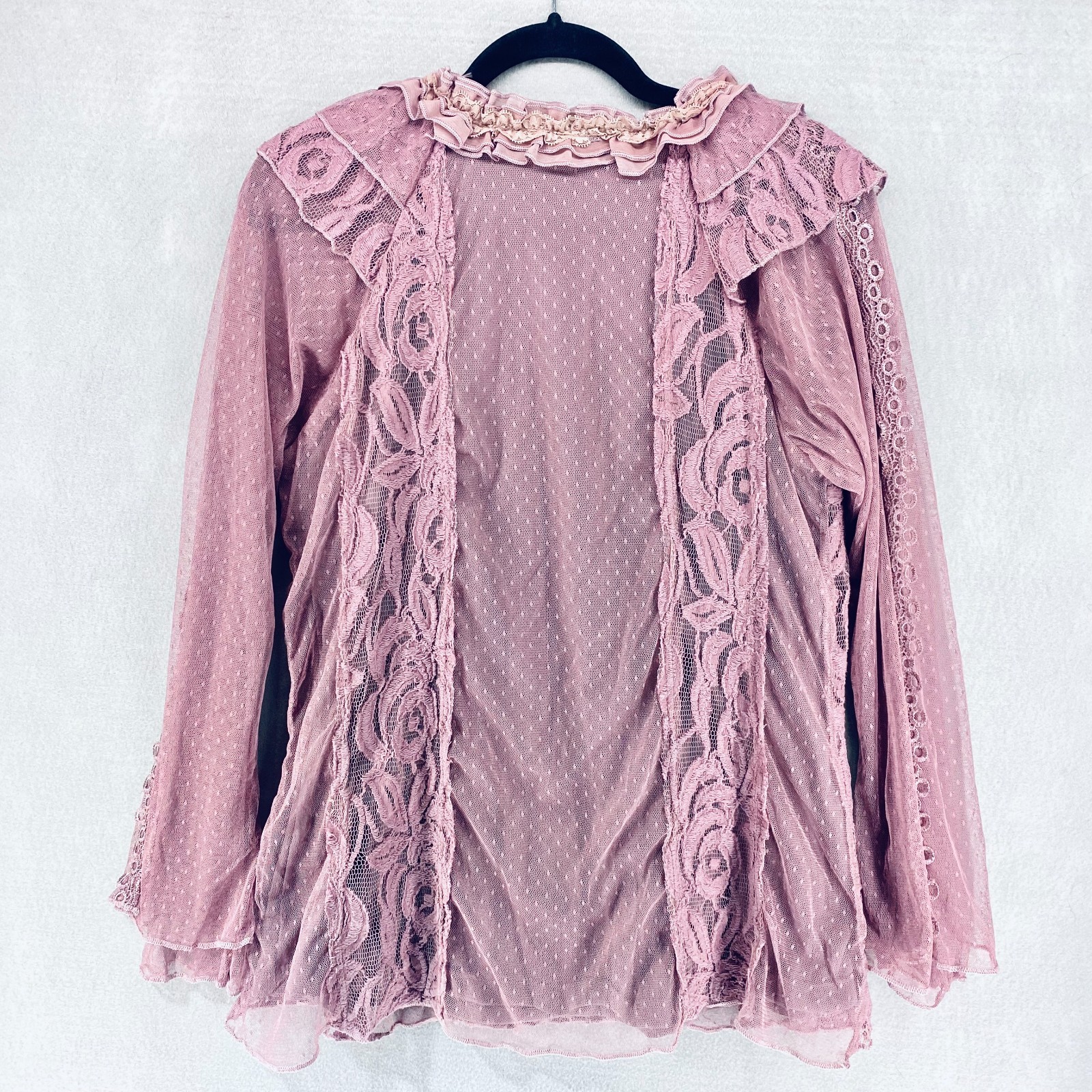 Pretty Angel Cottagecore Top Womens M Purple Lace Silk Blend Blouse Fairy Boho