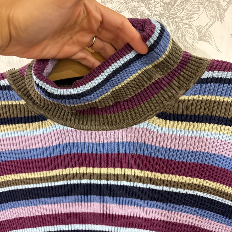 VTG Cherokee Sweater Sz XL Purple Brown Striped Turtleneck Ribbed Cotton 00s 90s