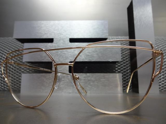 New Classy Elegant VINTAGE RETRO CAT EYE Style Clear Lens EYE GLASSES Gold Frame
