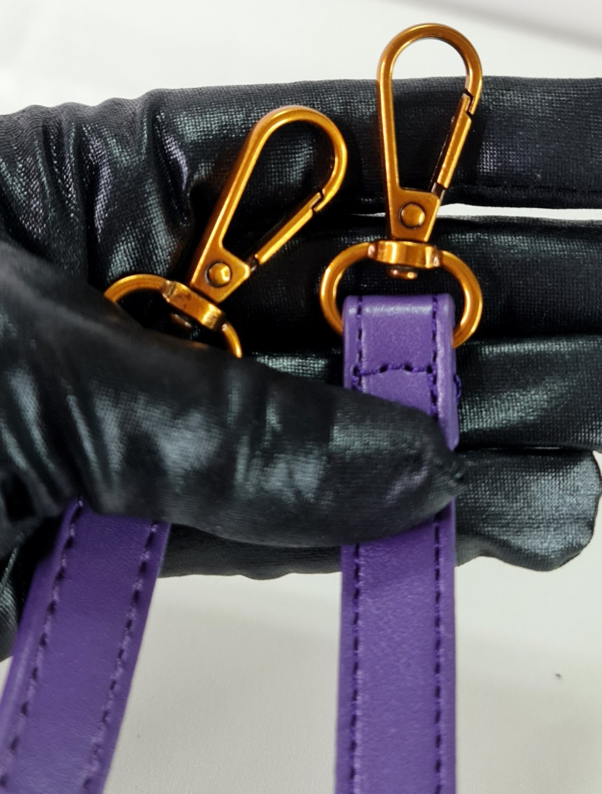 Purple Ostrich Embossed Cow Leather Satchel Top Handle Crossbody Bag Gold Zip