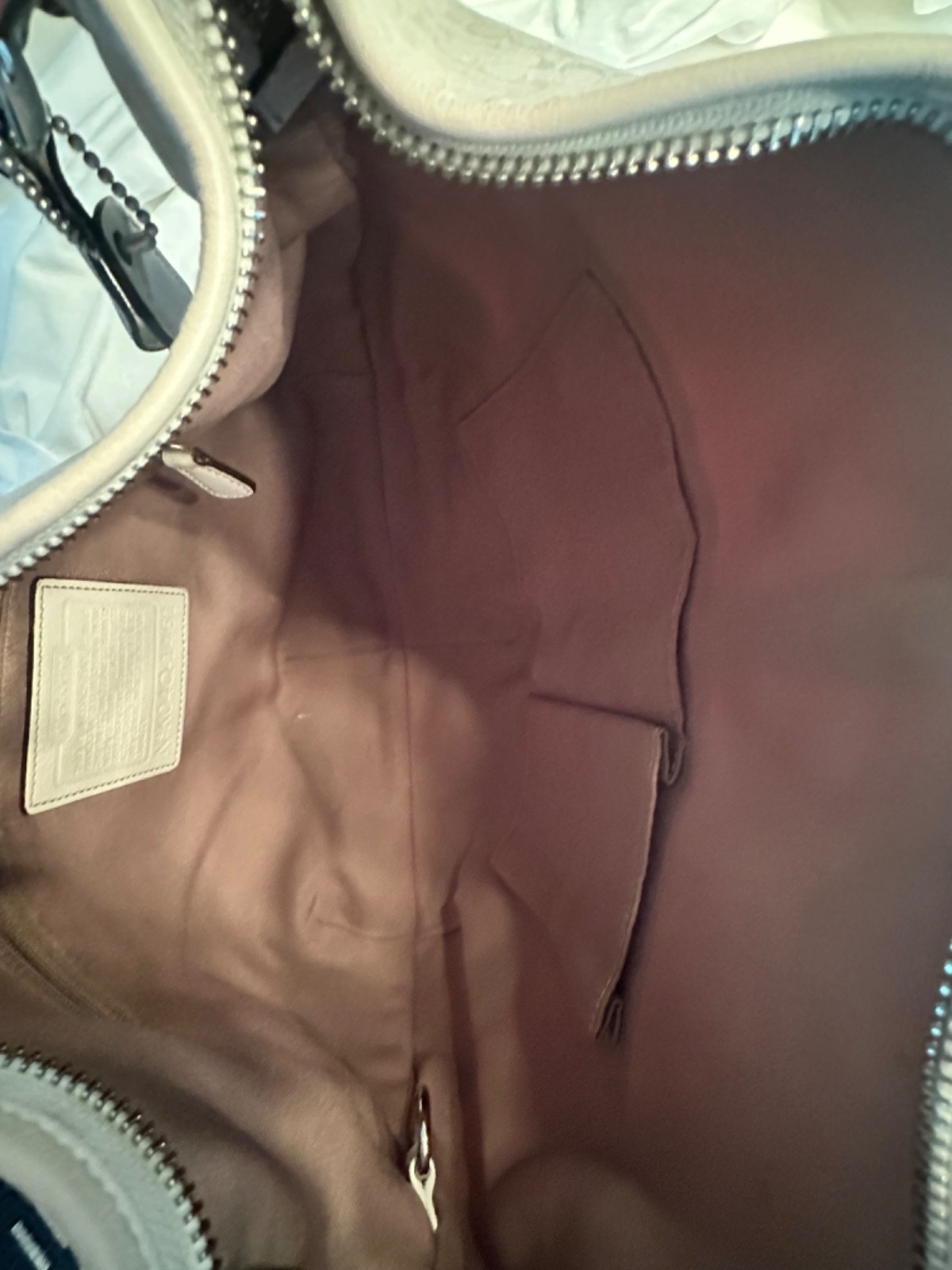 Coach Signature Hobo CC Monogram Shoulder Bag Cognac Leather White Fabric
