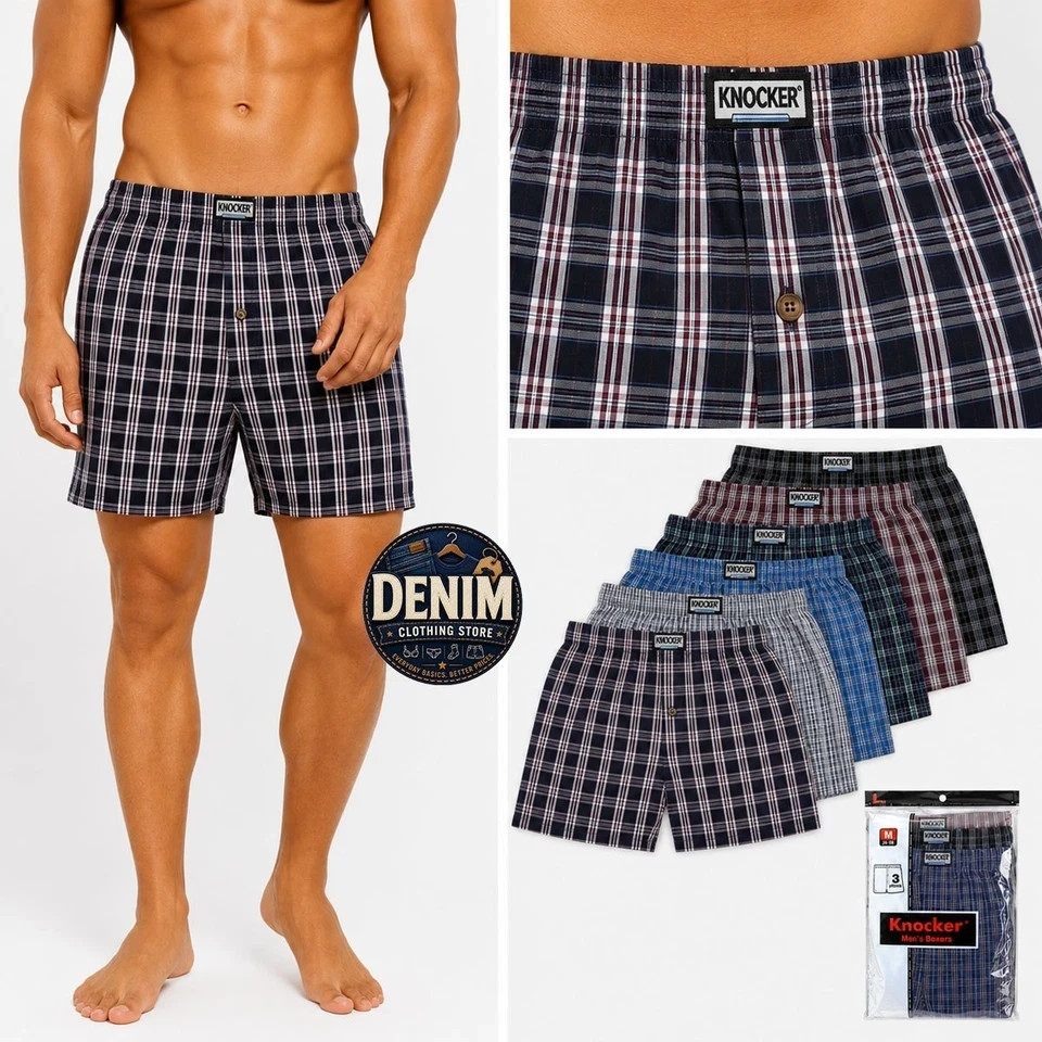 3 6 12 Pack Lot Men’s Premium Boxer Underwear Plaid Shorts Briefs Trunk Cotton