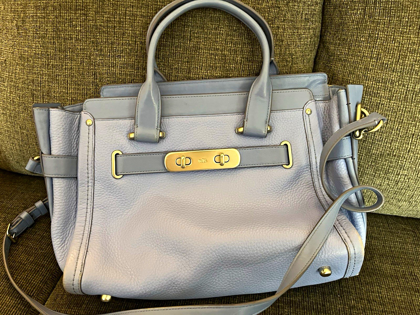 Coach Blue Large Satchel Top Handle Bag Turn Lock Zip w/ Detachable Strap