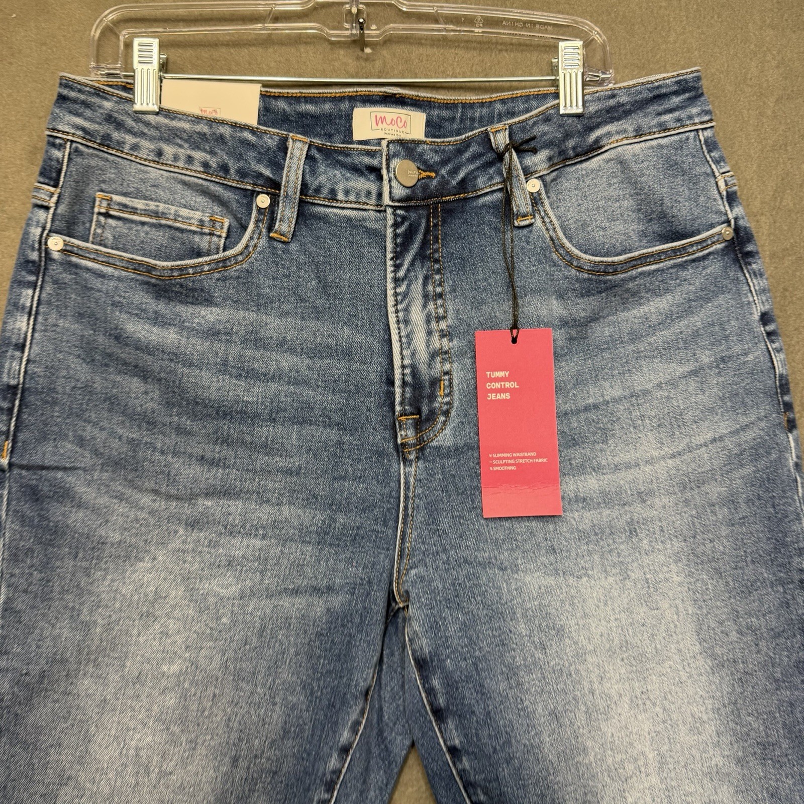 NWT MOCO Boutique Flare Jeans Womens Size 14w Tummy Control Raw Hem MOCO-BY1229