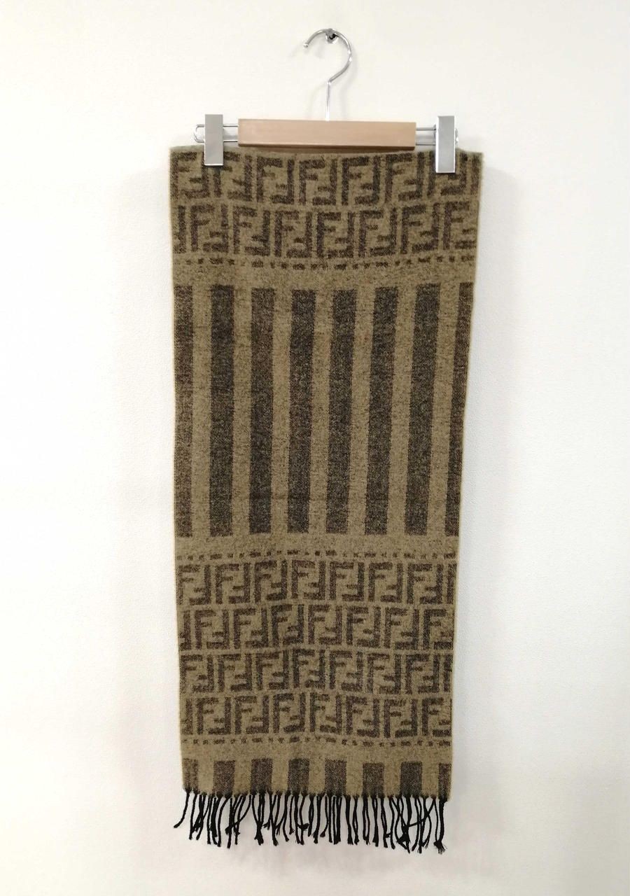 FENDI Zucca pattern wool muffler Beige X Black Used