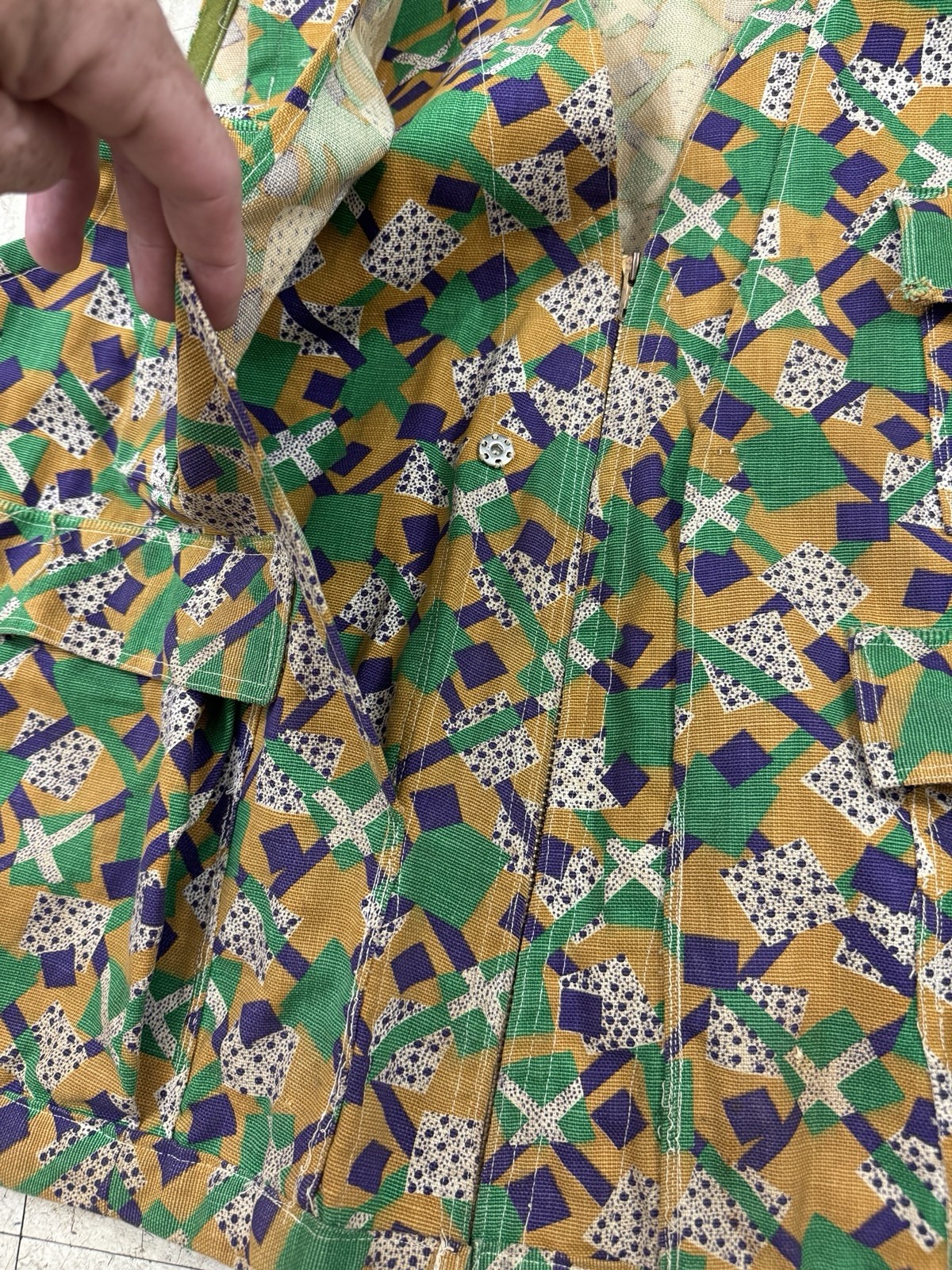 Homemade Hunting Vest 60s 70s Vtg Custom Pockets All Over Print Outdoor XXL