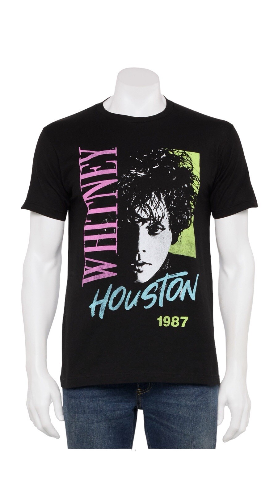 Mens Black Classic Photo Whitney Houston 90s POP Music Singer Shirt Small