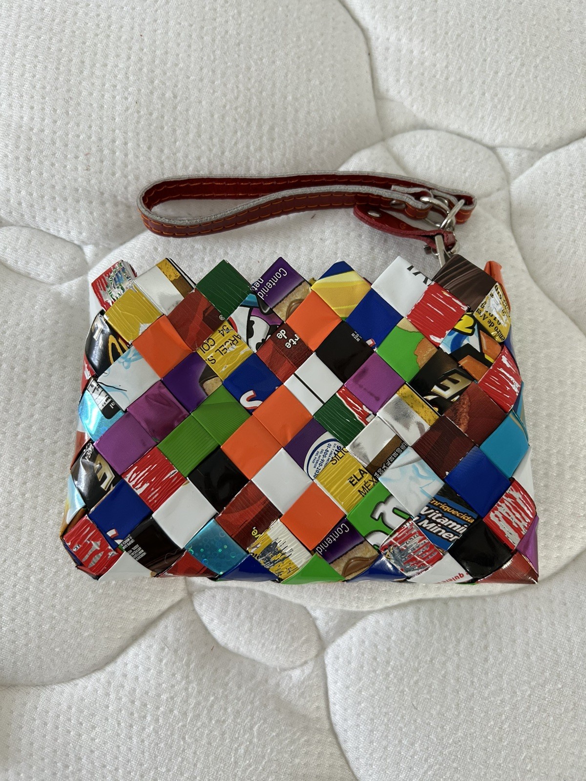 Nahui Ollin Hand Made Candy Wrapper Wristlet Bag Purse NEW w/Dust Bag