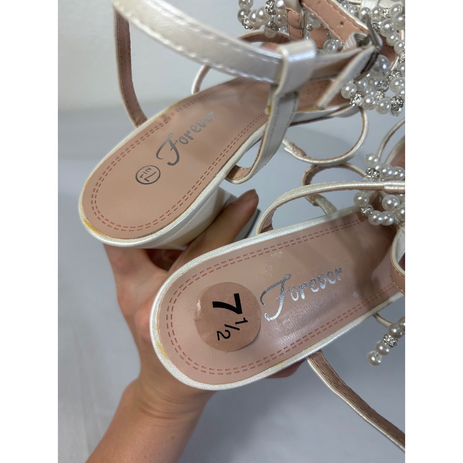 NEW Pearl & Rhinestone Bow Off White Heels Women Size 7.5 Wedding Bridal Party