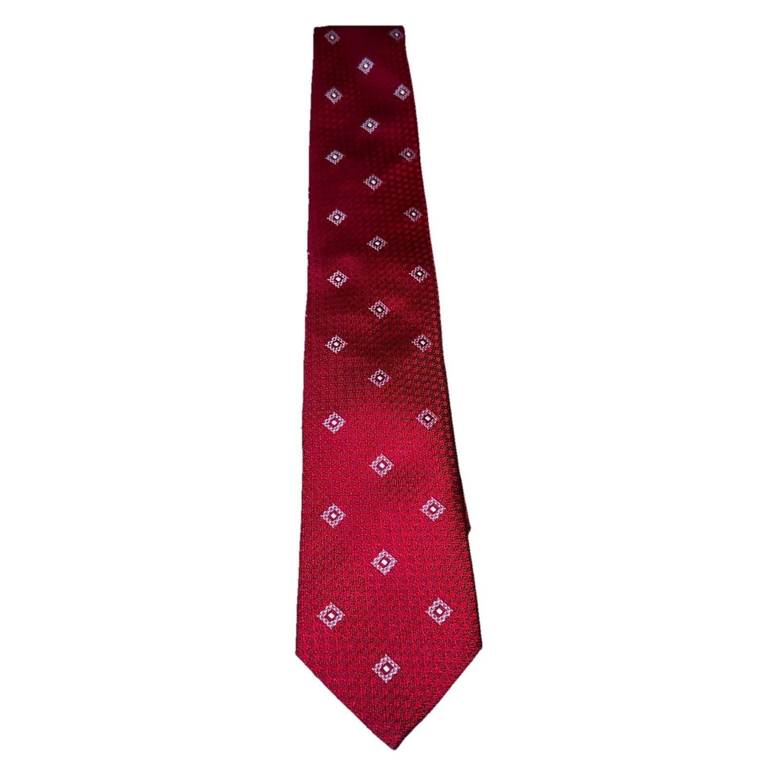 David Donahue Red Blue Geometric Neck Tie 100% Silk Handmade 3.25 inches