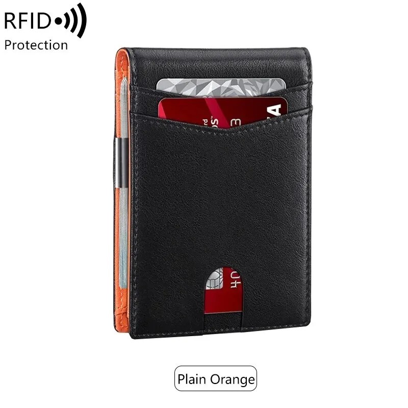 Leather Slim Minimalist Wallet Credit Card Holder RFID Blocking Carbon Fiber Men