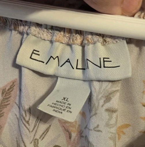 Emaline Peasant Tie Hem Blouse Top Grey with Floral Pattern Bell Sleeves EUC