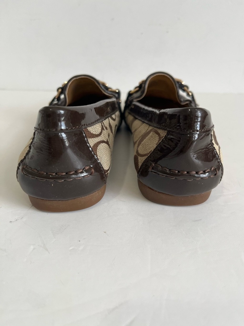 Coach Flynn brown CC Signature Monogram Jacquard driving shoe loafers size 6B