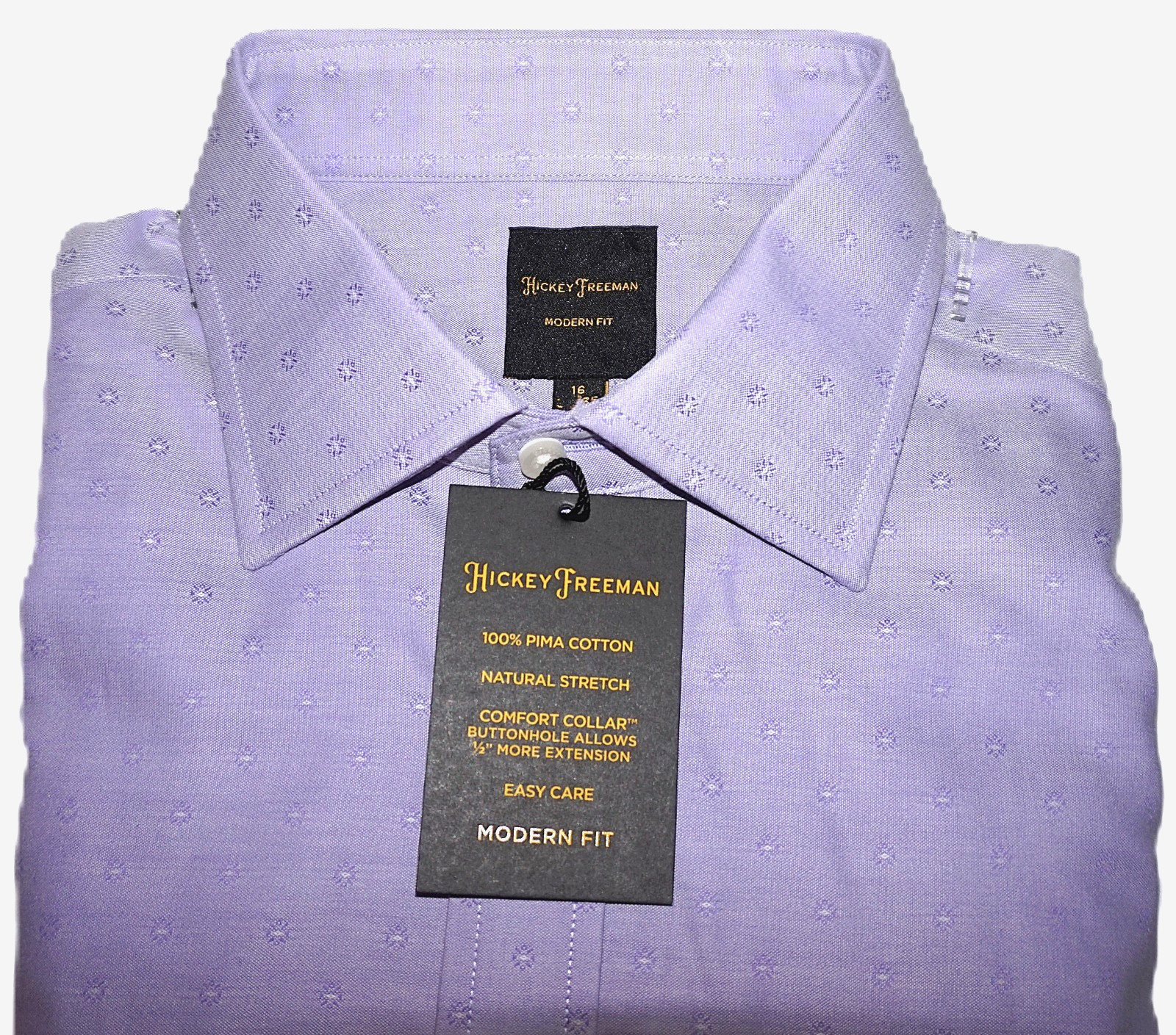 Hickey Freeman Dress Shirt 16 – 32/33 Modern Fit Purple Dobby Print Stretch Pima