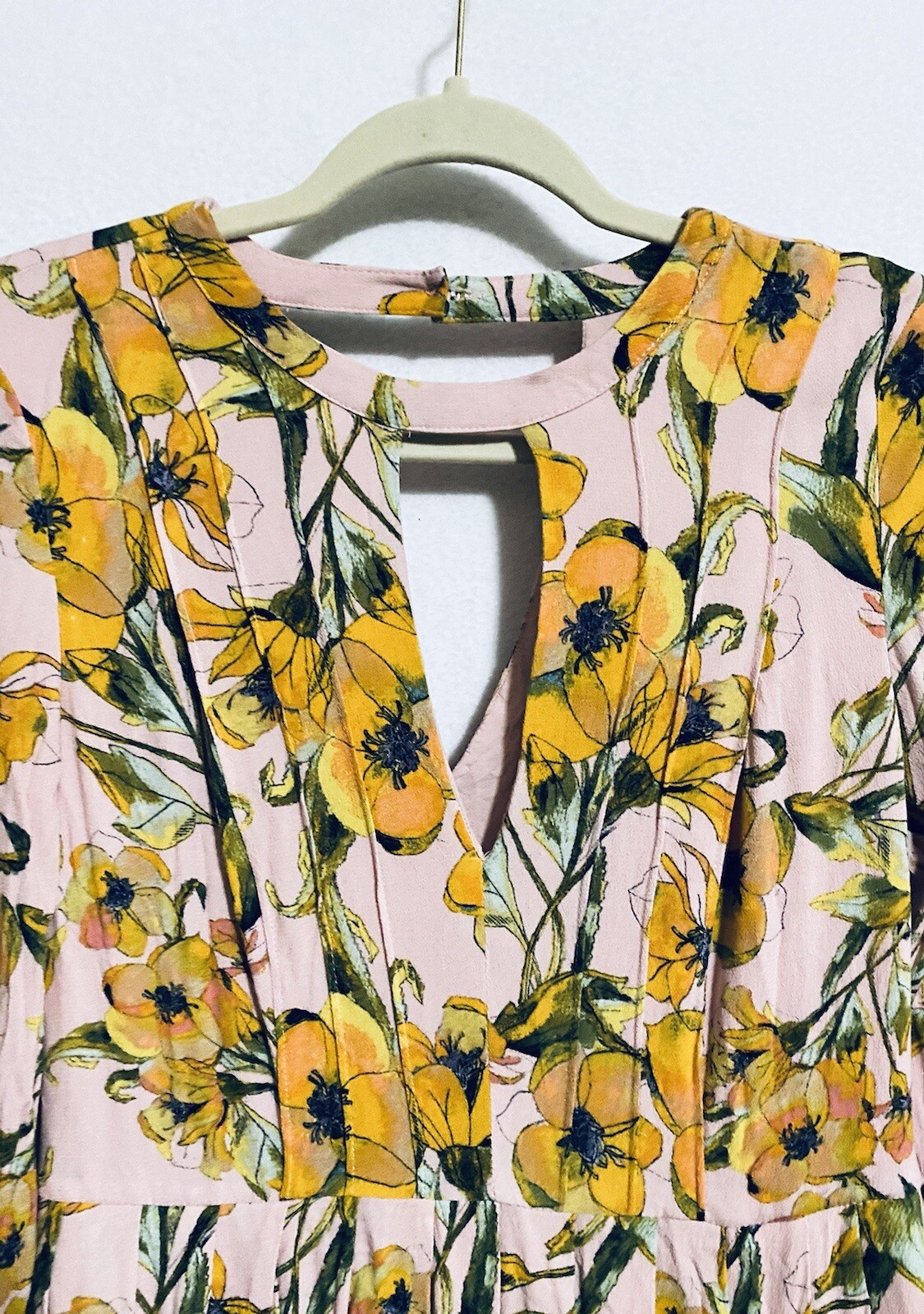 Free People Womens 4 Tegan Mini Dress Floral Print Slit Bell Sleeves Boho