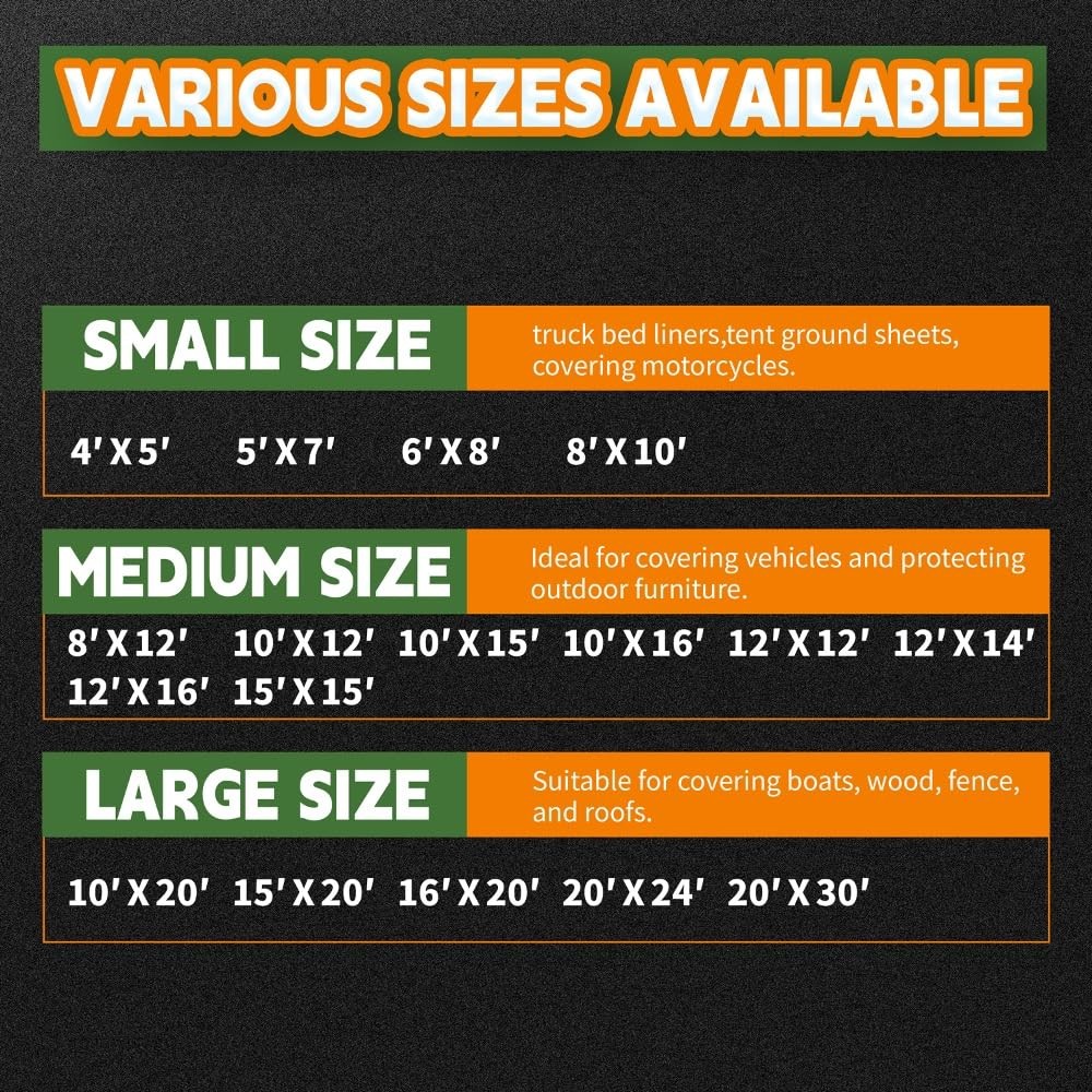 RAINDEWAY 8×12 ft Heavy Duty Waterproof Tarp – 14 Mil, UV Resistant