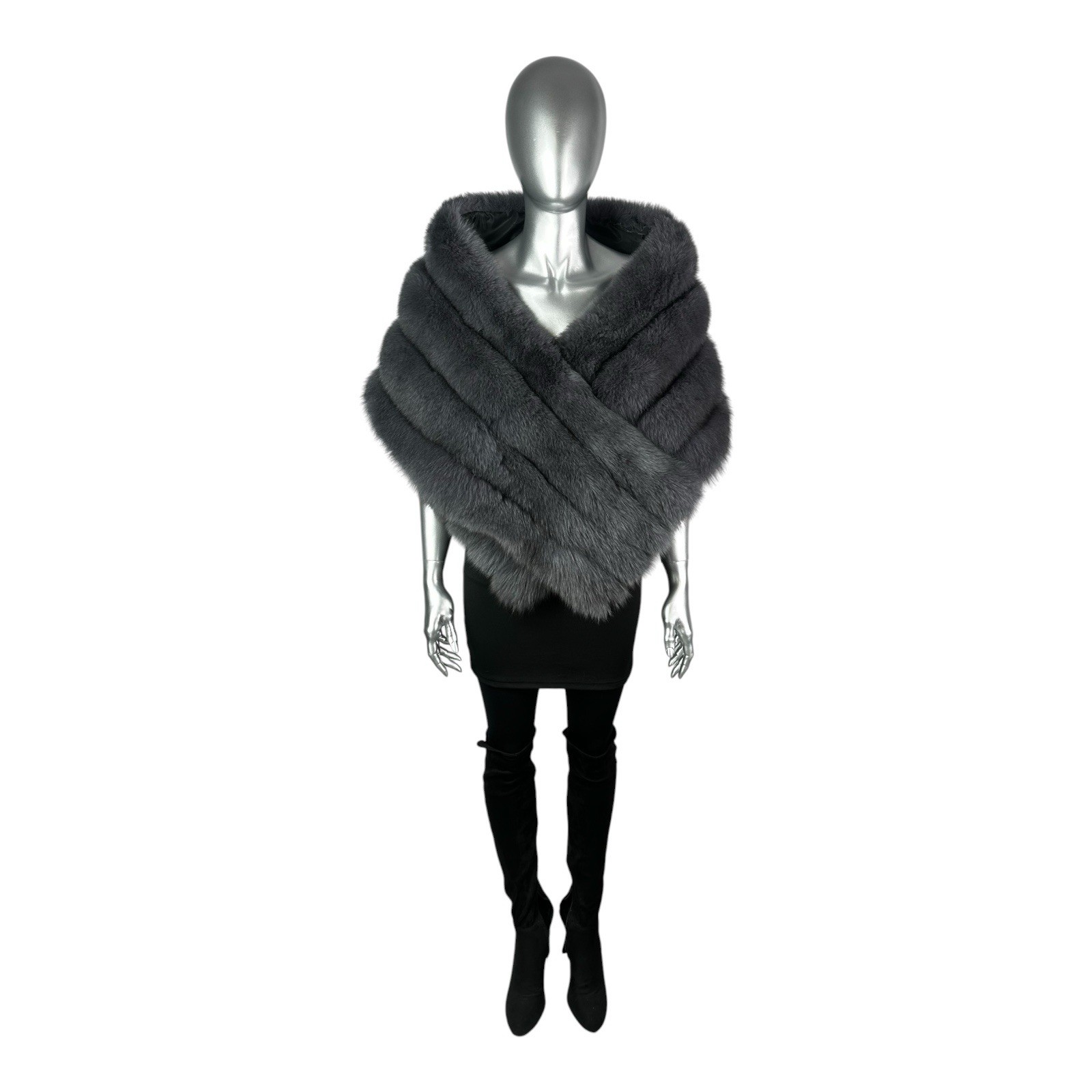 CHARCOAL FOX Stole, Wrap, 70” L, Certified Vintage Fur w/Storage Bag