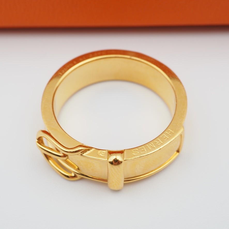 [EXC] HERMES Scarf Ring Belt Motif Design Gold Plating Japan w/Box