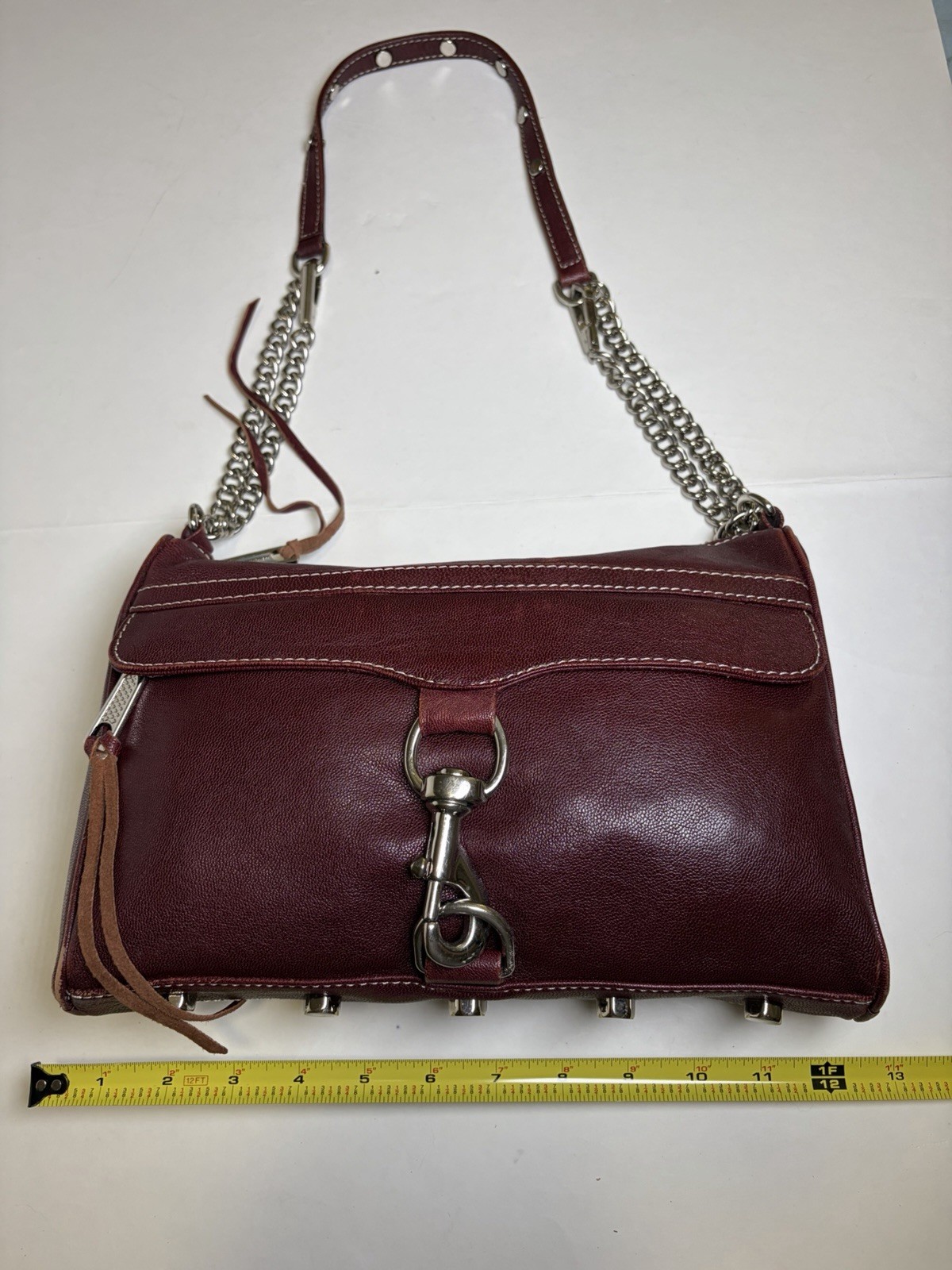 Rebecca Minkoff Mini Mac Crossbody Bag Maroon Leather Purse Chain Strap Studded