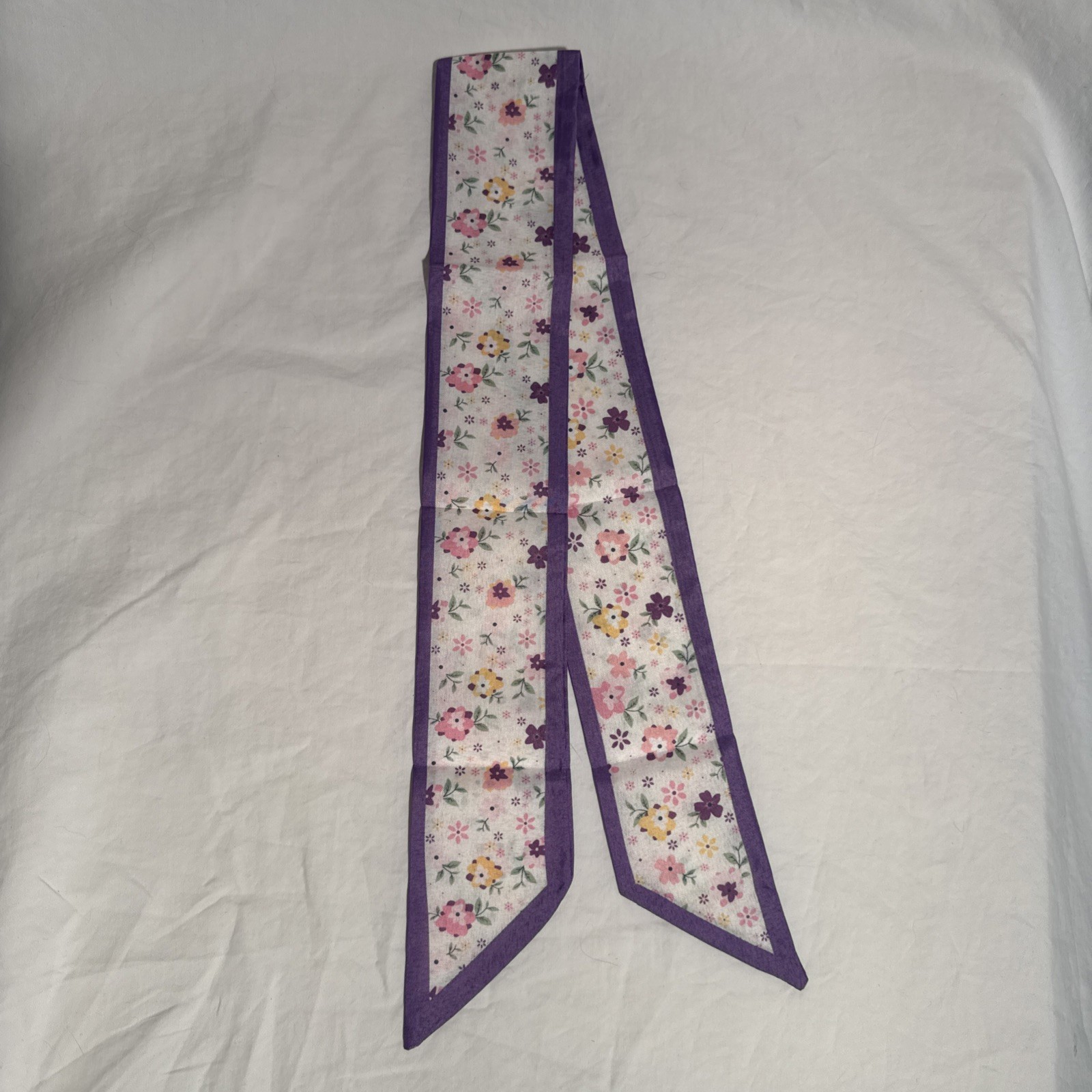 Pink Purple Yellow Flowers Ladies Purse Hair Scarf New with Purple Border