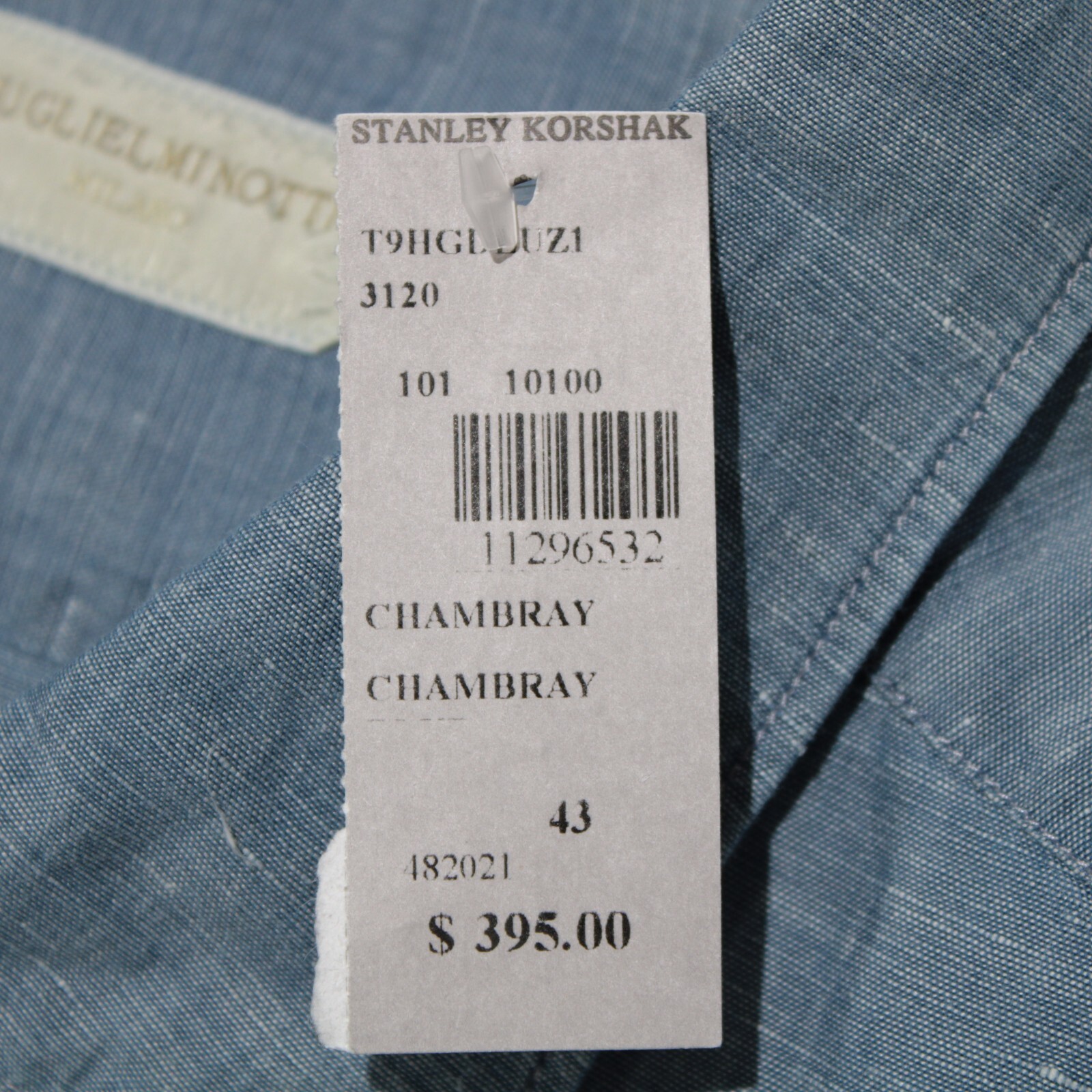 Guglielminotti NWD Linen / Cotton Blend Casual Shirt Size 17 / 43 In Chambray