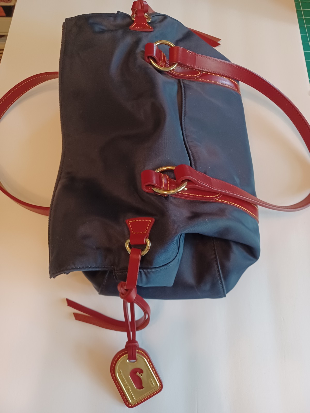 Dooney & Bourke Smith Shoulder Bag Navy Blue Nylon With Leather Trim(see Desc)