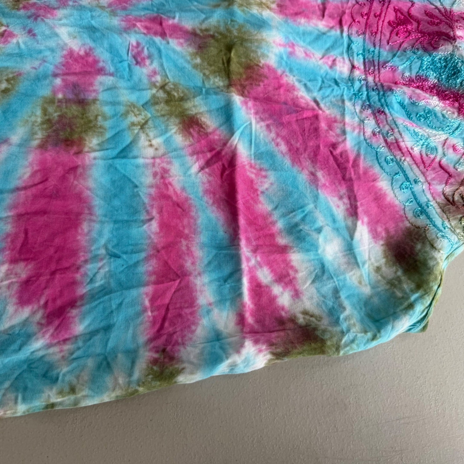 India Boutique One Size Pink Blue Green TieDye Embroider Halter Mini Dress Beach