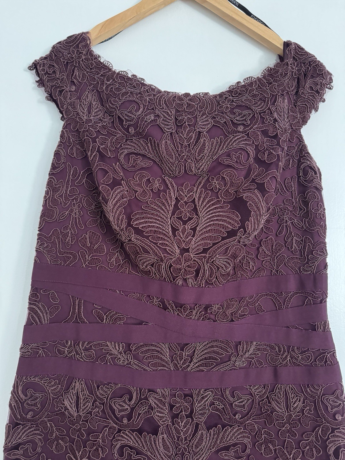 Tadashi Shoji Dress Sz 14 Plum Purple Off Shoulder Evening Formal Wedding Party
