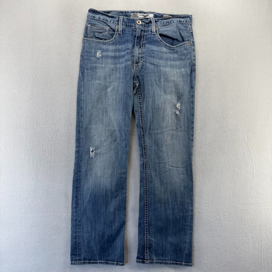 Buckle BKE Jeans men’s 32 S Blue Denim Jake Straight Baggy loose Distressed Logo