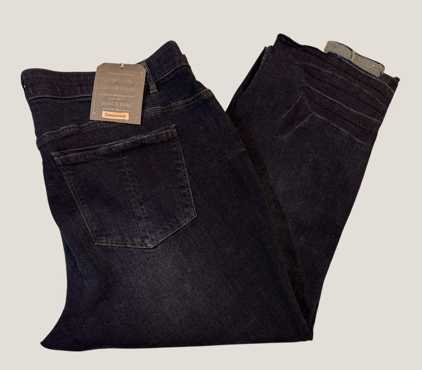 NWT Democracy Ab Technology Dark Wash Raw Frayed Hem Comfort Waist Women’s Sz 22