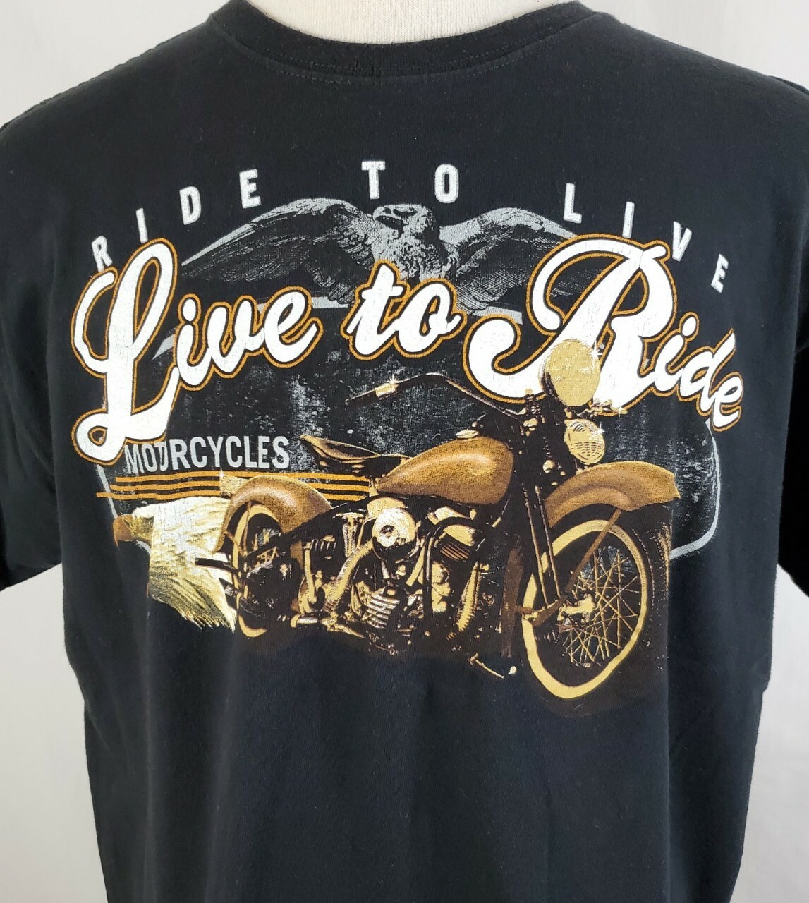 Biker Motorcycle Live to Ride T-Shirt Mens XL Black Crew S/S Cotton, Eagles