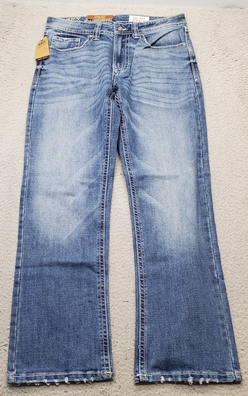 Axel Slim Boot Jeans Mens 32×32 Blue Denim Stretch Faded Whiskered Streetwear