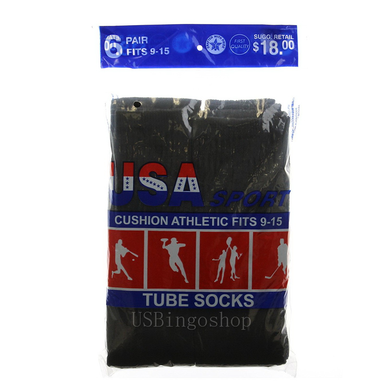 6 Pairs New Men’s Cotton Athletic Sports Tube Socks 9-15 Black