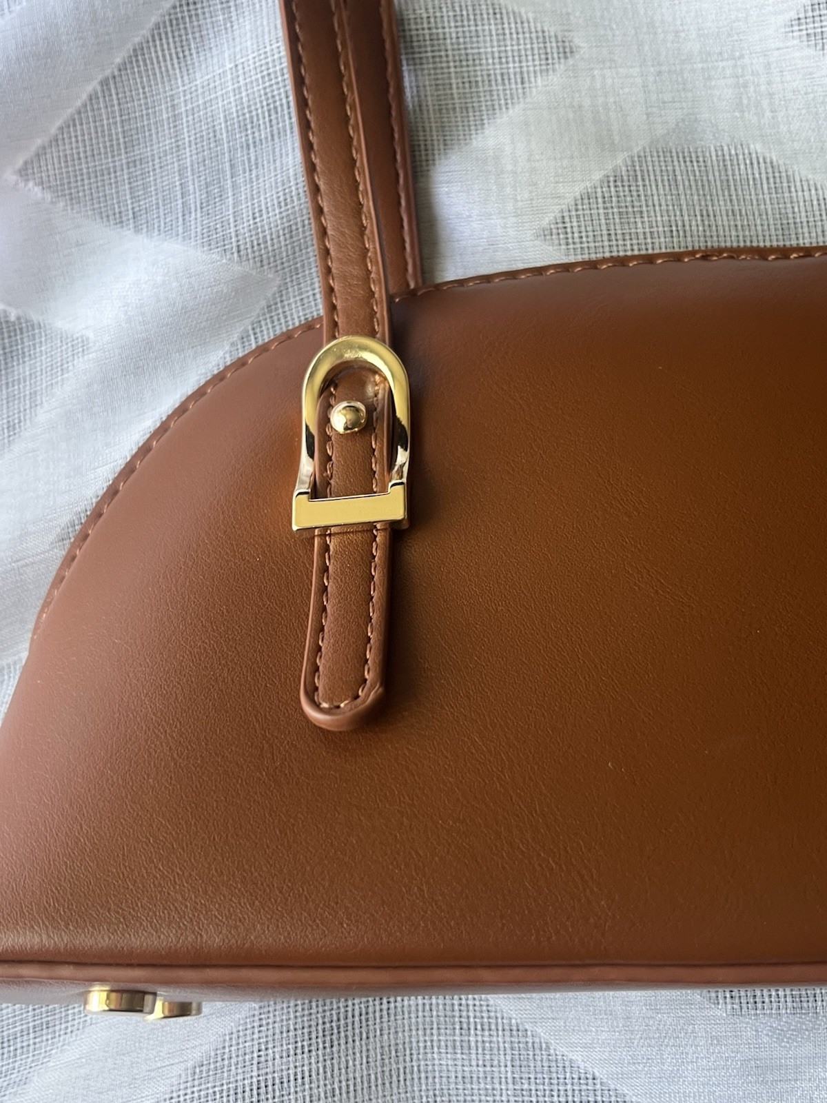 Madison West Brown Semi-Circle Shoulder Bag Zip Gold Hardware Pockets
