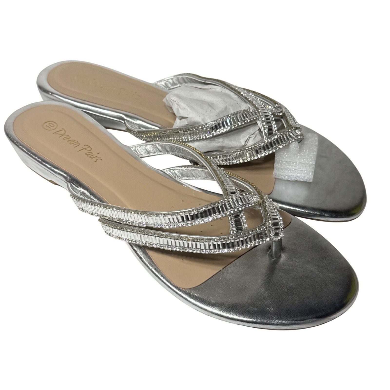 NIB Women Slip On Slide Sandals Lightweight Flip Flop Thong Flat Silver Size 10