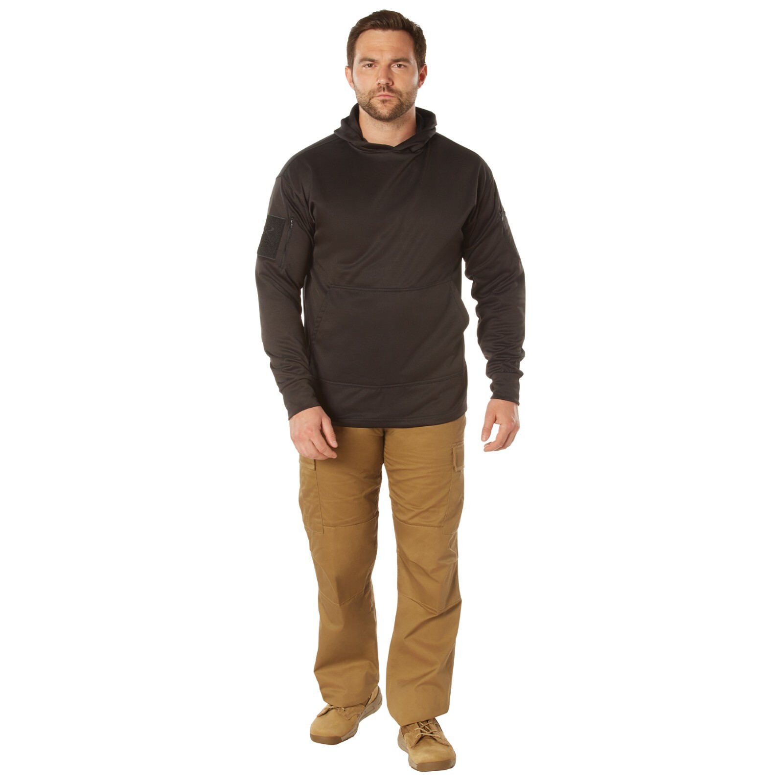 Mens Black Concealed Carry Tactical Hooded Hoodie Sweatshirt & USA Flag Patch