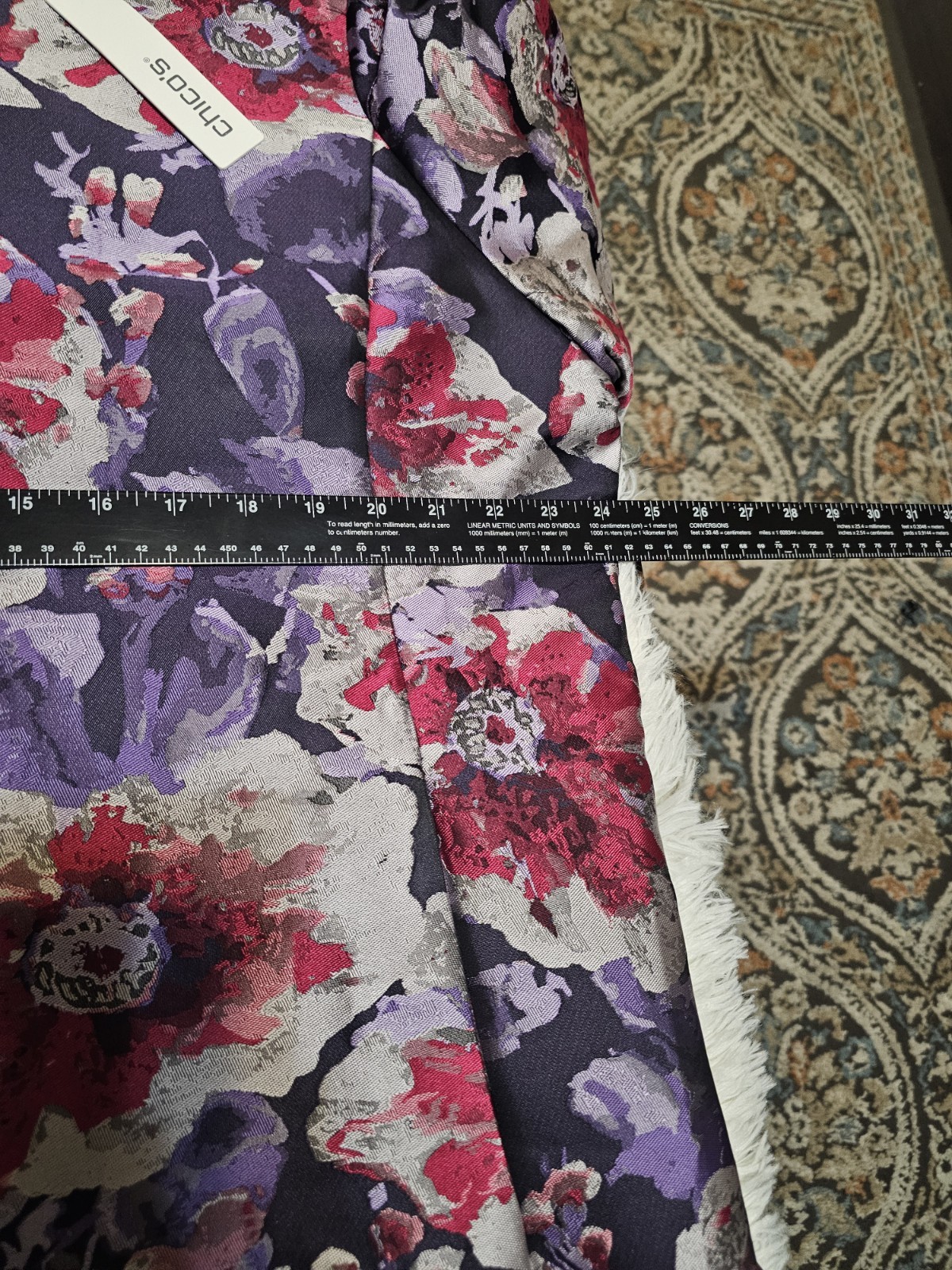 Chicos Floral Brocade Topper Jacket Coat Purple Pink Metallic Jacquard 3.5 US 18