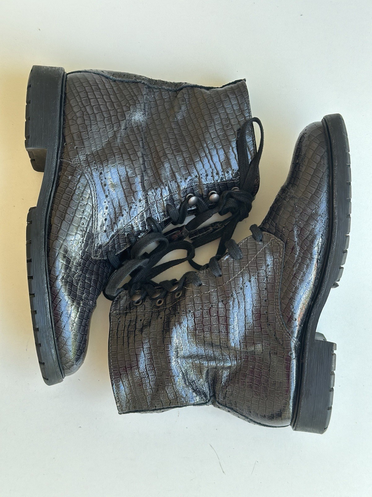 Fred de la Bretonière Handmade Leather Boots – Dark Grey/Silver – Size 40